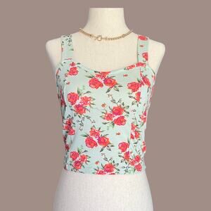 Charlotte Russe Floral Bow Back Crop Top S Sweetheart Neckline Mint Green Y2K